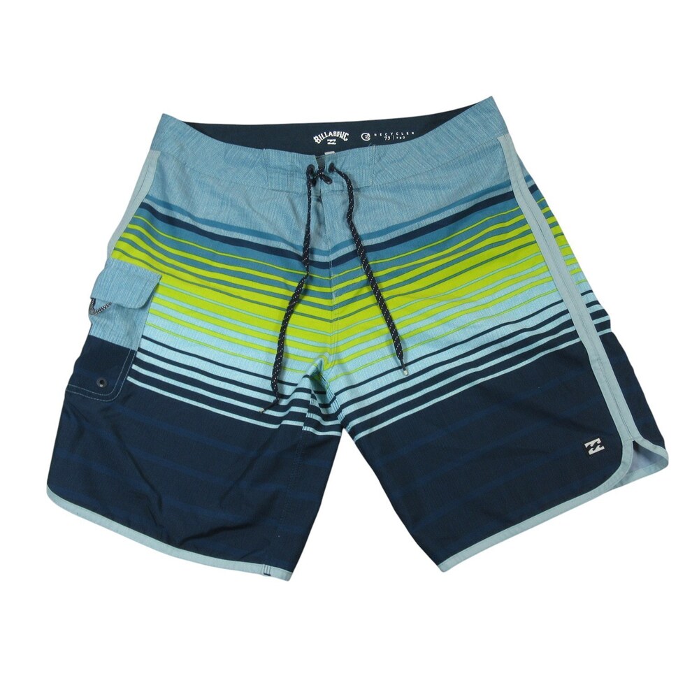 Billabong Mens Board Shorts 34 x 10 Blue Green‎ Striped Stretch Polyester